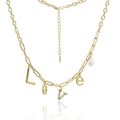 Collar Perlas Love Baño de Oro Dorado Ablime