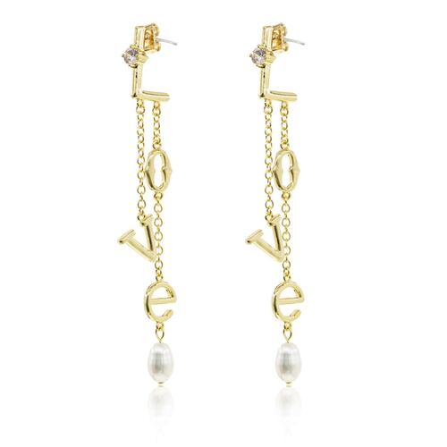 Aretes Love Baño de Oro Dorado Ablime