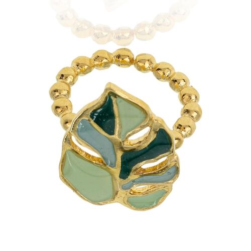 Anillo Hojas Verdes Baño de Oro Dorado Ablime
