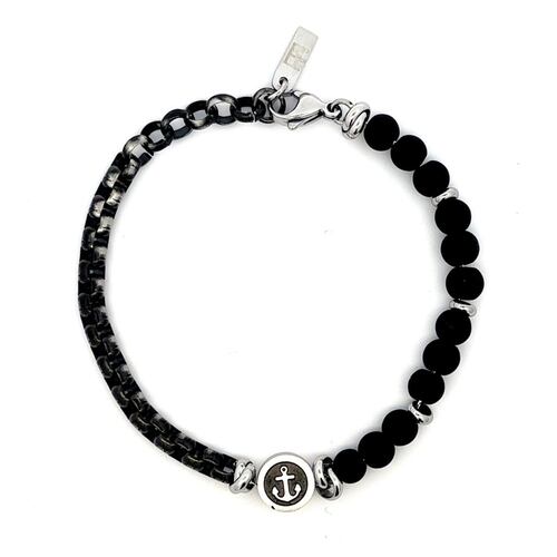 Pulsera Piedra Volcanica Medalla Con Ancla Mayfer Homme