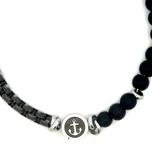Pulsera Piedra Volcanica Medalla Con Ancla Mayfer Homme