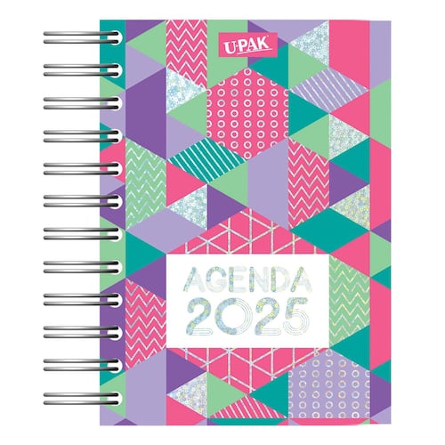 Agenda Básica 2025 con Espiral Diseño Figuras Modernas Upak