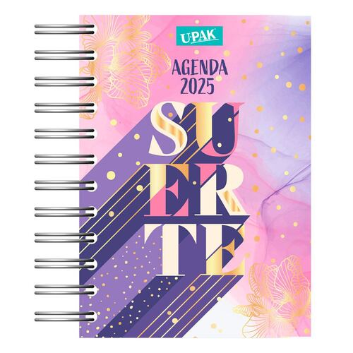 Agenda Básica 2025 con Espiral Diseño Multicolor con Frase Upak