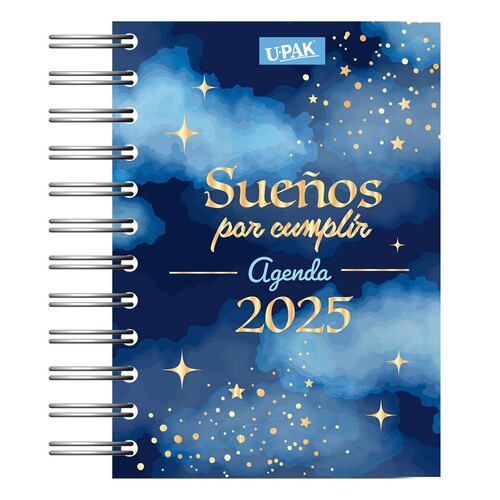 Agenda Básica 2025 con Espiral Diseño Multicolor con Frase Upak