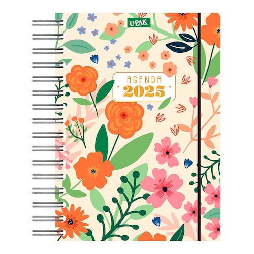 Agenda Premier 2025 con Espiral Diseño Flores Especiales Upak