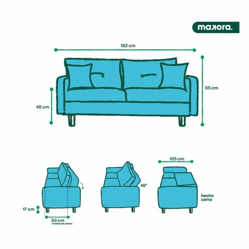 MAKORA Sofá Cama Reclinable Modelo Ambrosi Gris Claro