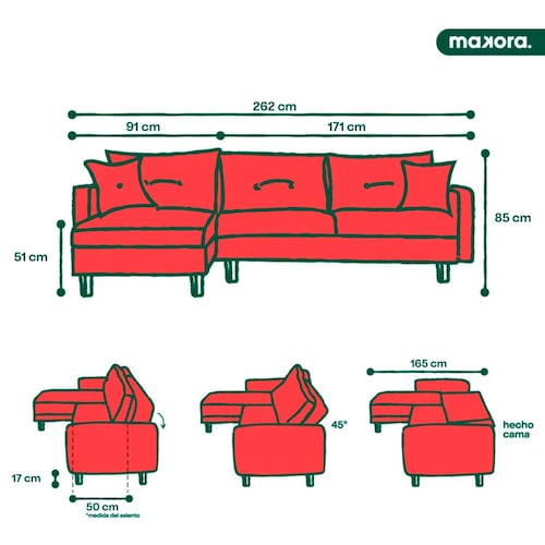 MAKORA Sala Modular Reclinable Modelo Bottari Gris Claro