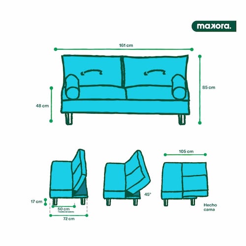 MAKORA Sofá Cama Paccino Lino Color Gris Oxford