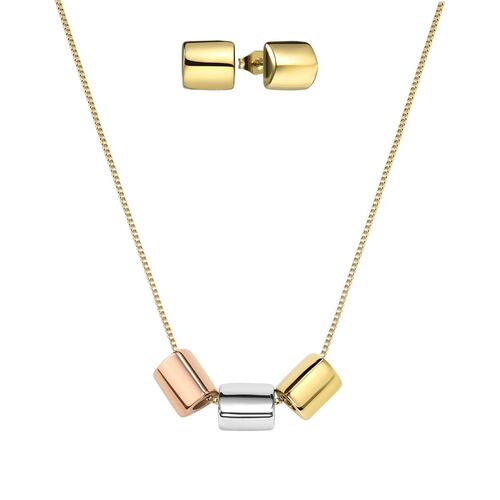 Set Aretes y Collar Acero Inoxidable 3 Tonos Enso