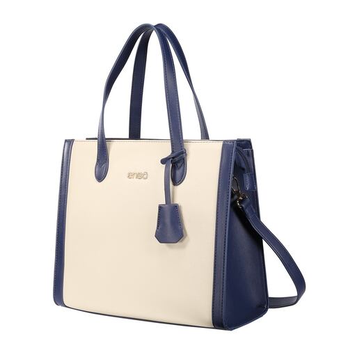 Bolsa Tote Enso Beige con Azul Para Mujer