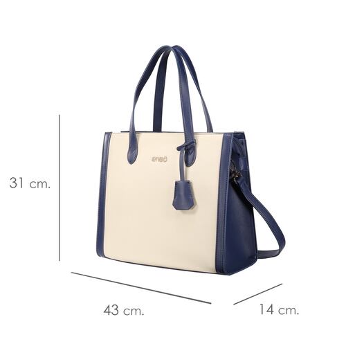 Bolsa Tote Enso Beige con Azul Para Mujer