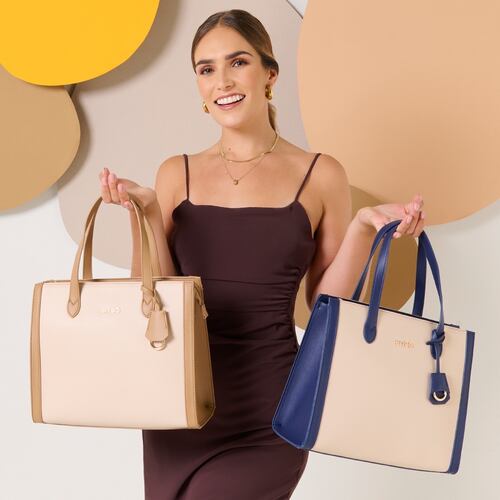 Bolsa Tote Enso Beige con Azul Para Mujer