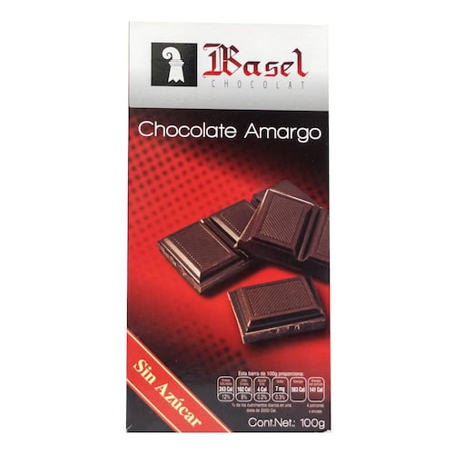 Barra de Chocolate Amargo sin Azúcar 72% cacao Basel 100 g