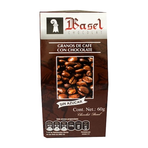 Caja con Granos de Café con Chocolate sin azúcar Basel 60g