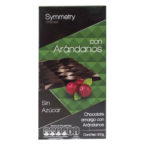 Barra de Chocolate Amargo con arándanos sin azúcar Symmetry 100g