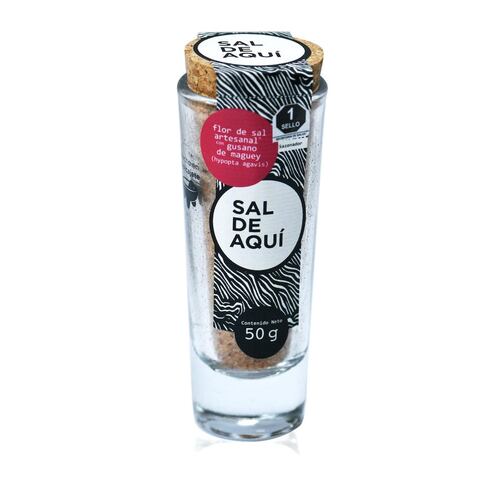 Flor de sal artesanal con gusano de maguey 50g  Sal de Aquí