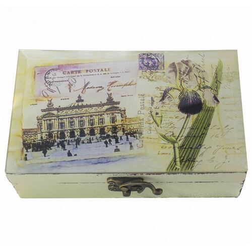 Caja decorativa de madera y vidrio chica postales