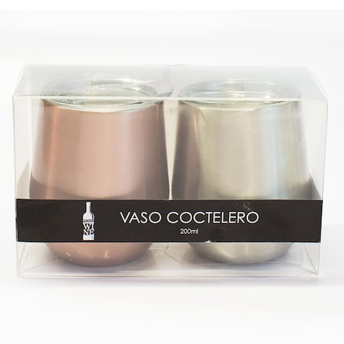 Vaso Coctelero Promowine Acero c/tapa Rosa-Aluminio 200 ml Dos Piezas