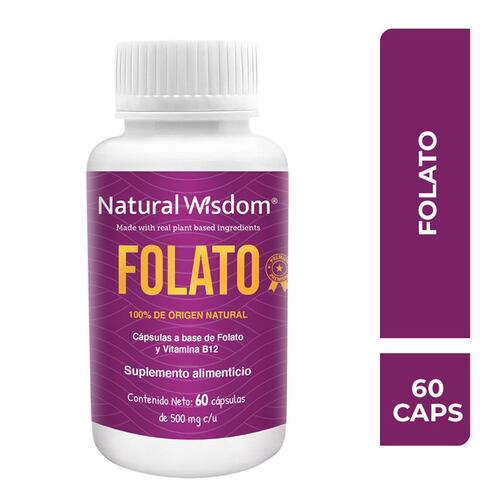 Folato 60 Caps Natural Wisdom Suplemento Alimenticio