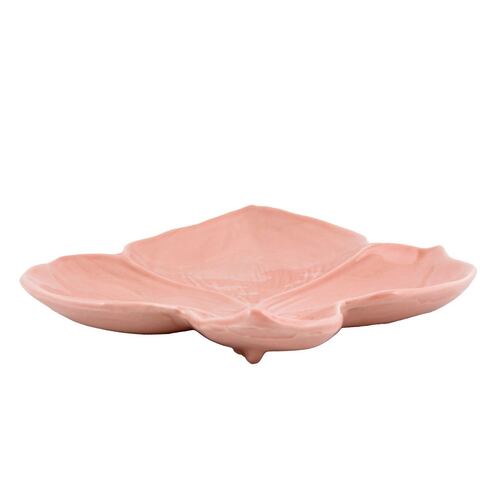 Plato de cerámica hoja color rosa