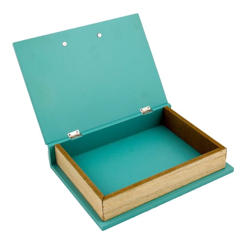 Caja de madera con forma de libro color verde