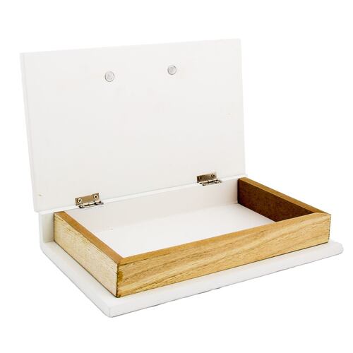 Caja de madera con forma de libro color blanco