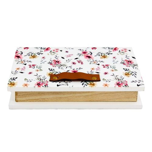 Caja de madera con forma de libro color blanco