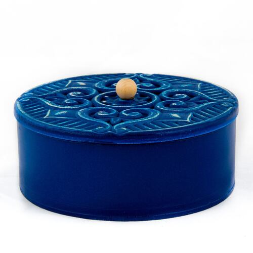 Caja redonda de madera color azul