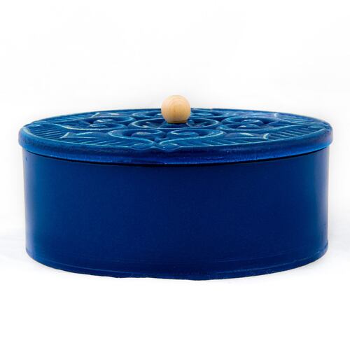 Caja redonda de madera color azul