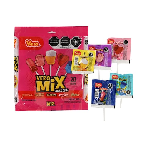 Paletas Caramelo Macizo Mix Dulce Club 20 Piezas Vero