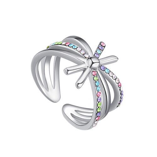 Anillo Ajustable Estrella Cristales Multicolor Baño Oro Blanco 18K Amor de Cristal