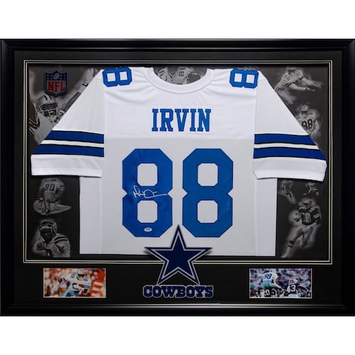 Troy Aikman Autographed and Framed Blue Cowboys Jersey Auto Beckett Cert