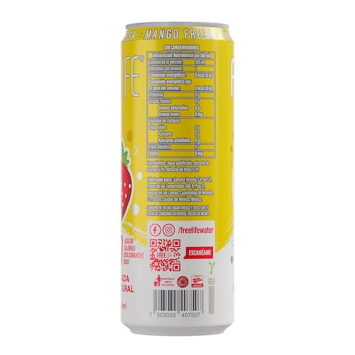 Agua Gasificada Freelife con Extracto de Mango Fresa 355ml