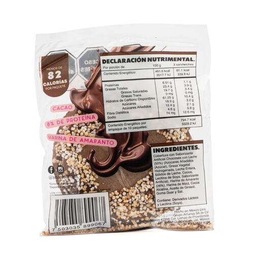 Oblea Rellena Sabor Chocolate Semiamargo sin Azúcar Amarea