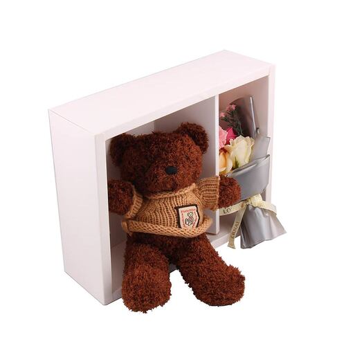 Home Nature caja de regalo con bouquet y oso de peluche café 30.5*24*9.5 cm