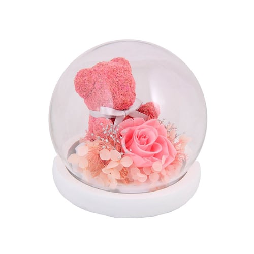 Home Nature esfera de cristal decorativa con rosa y oso 13*14 cm