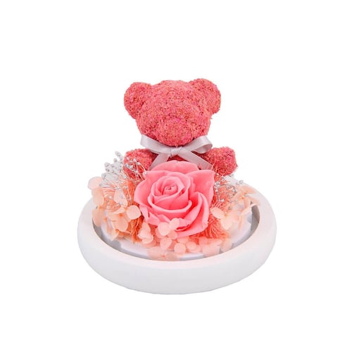 Home Nature esfera de cristal decorativa con rosa y oso 13*14 cm
