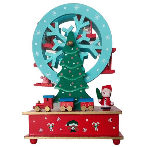 Adorno navideño con caja musical rueda de la fortuna
