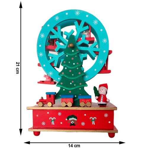 Adorno navideño con caja musical rueda de la fortuna