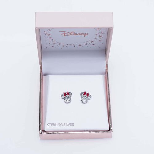 Aretes Minnie Mouse Moño Rojo Plata.925 Disney