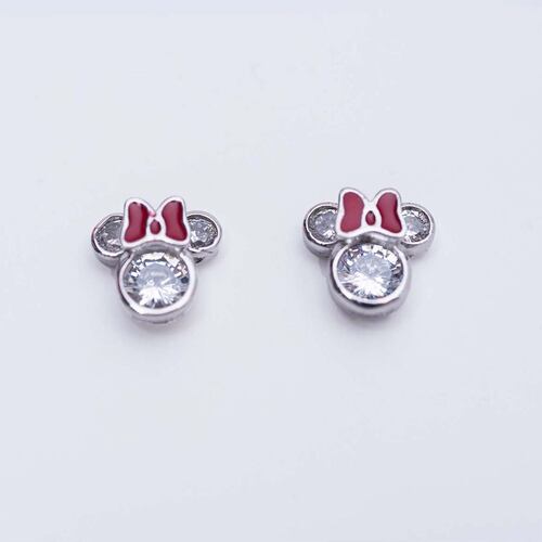 Aretes Minnie Mouse Moño Rojo Plata.925 Disney
