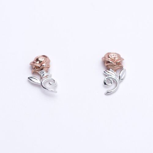 Aretes Bella y Bestia Rosa Plata.925 Disney