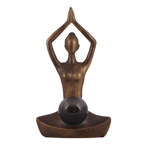 Home Nature Figura Decorativa Mujer Yoga Manos Arriba Con Bola De Cristal   30.5*17.5*11.5 Cm