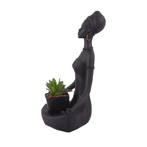 Home Nature Figura Decorativa Mujer Africana Yoga Con Planta 24*22*14 Cm