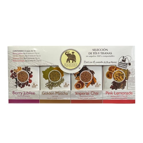 Paquete de Tés y Tisanas 4 Sabores Línea Gourmet Haathee