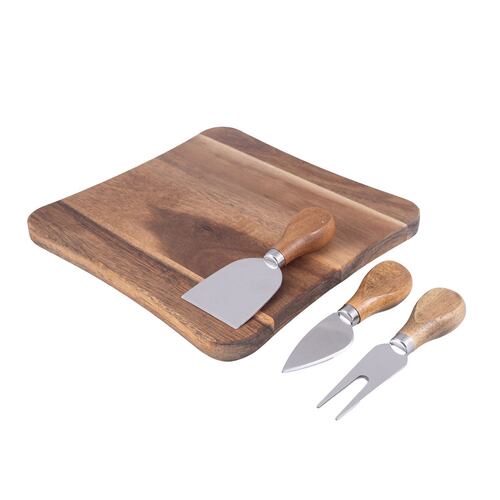 Home Nature Juego tabla de madera cuadrada para quesos con 3 utensilios