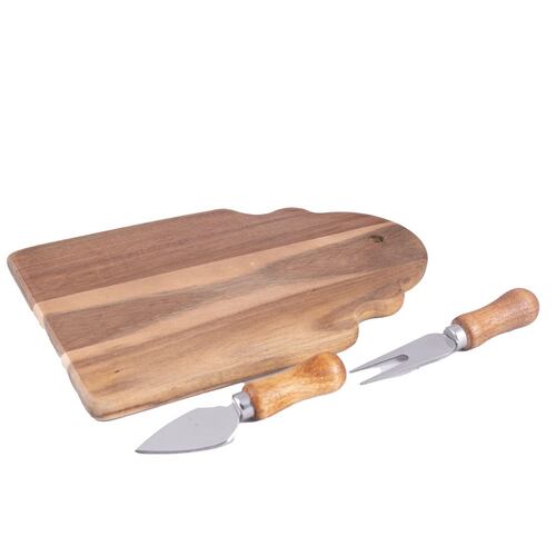 Home Nature Juego tabla de madera para quesos con 2 utensilios