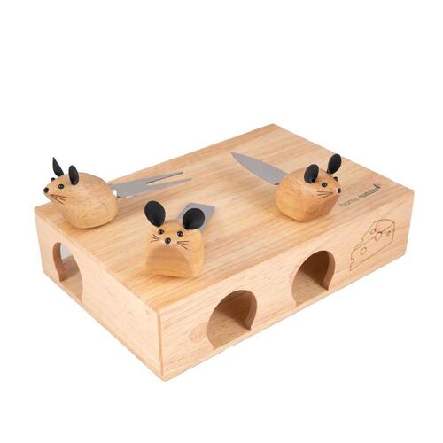 Juego de 3 utensilios para queso con base de madera  25x17x6 cm