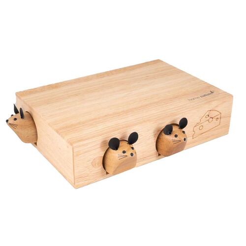 Juego de 3 utensilios para queso con base de madera  25x17x6 cm