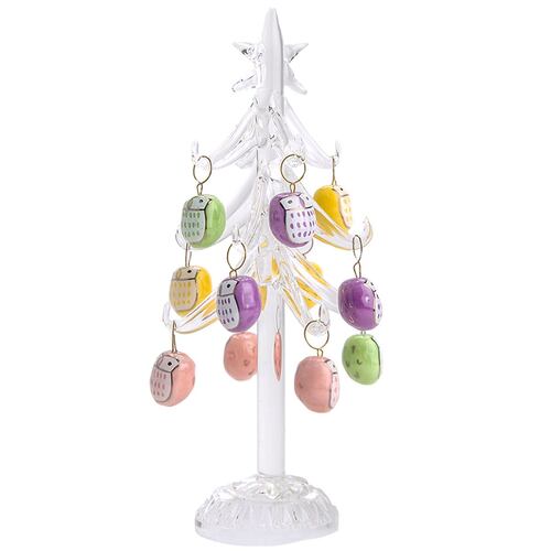 Figura Decorativa Árbol de Navidad Diseño Vidrio 15 cm con Esferas de Búhos Running Decora